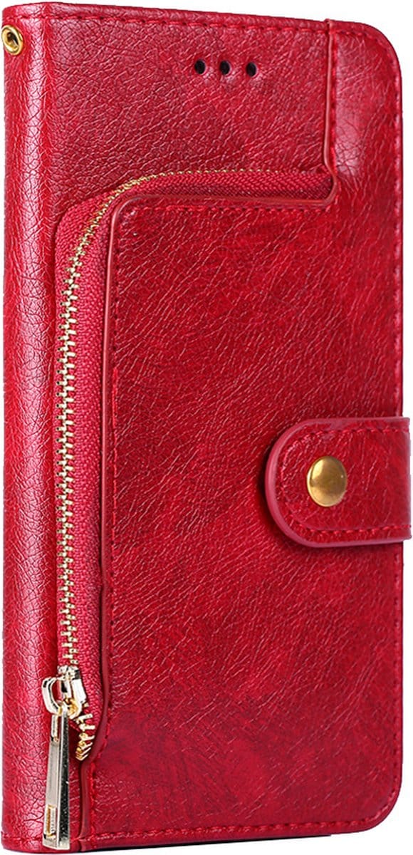 Hoesje geschikt voor iPhone 16 Plus - Bookcase - Koord - Pasjeshouder - Portemonnee - Rits - Kunstleer - Rood
