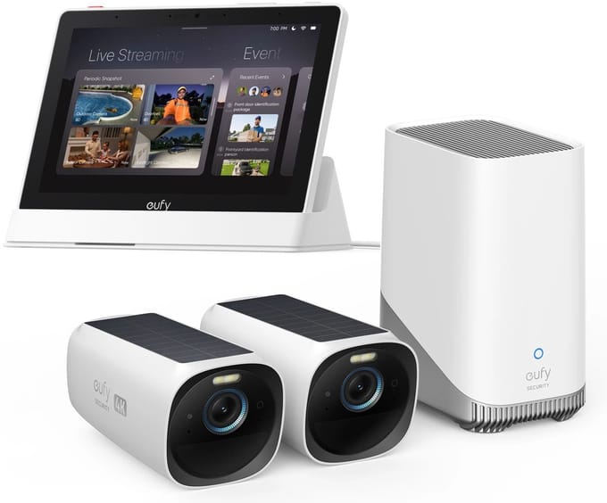 eufy Security - eufyCam 3 Buitencamera's, 2 Pack inclusief HomeBase 3 + Smart Display E10 - Bundelvoordeel