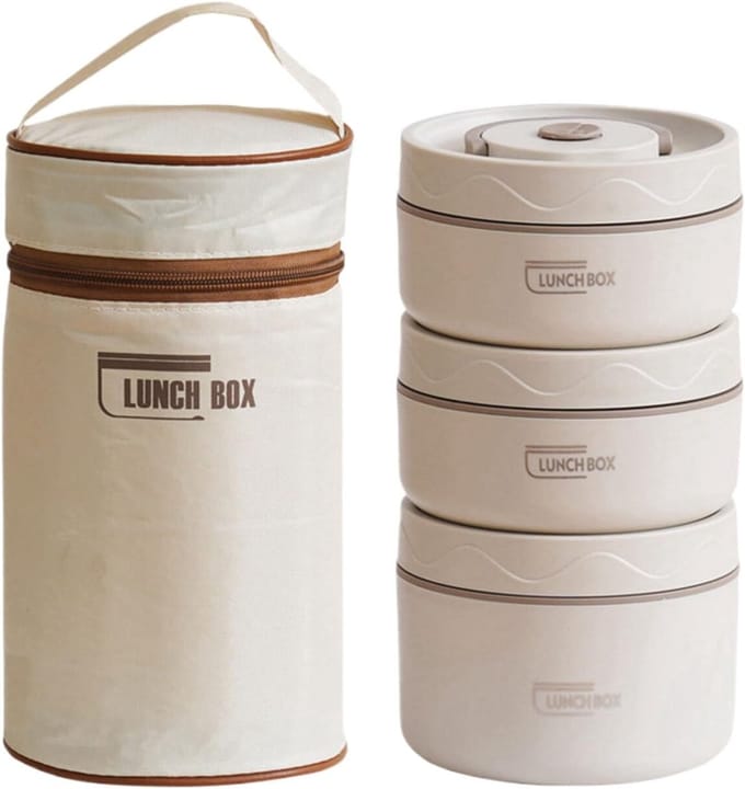Rvs Lunchbox - Bento Box - Warm Eten - Dubbele Laag - 3 Stuks - Wit
