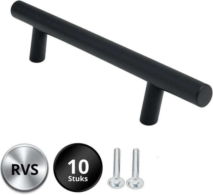 10X Handgrepen Zwart RVS - Boormaat 128mm - Kastgrepen