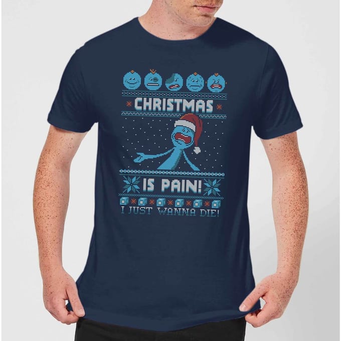 Rick and Morty Kerstmis Mr Meeseeks Pain T-Shirt - Navy - M