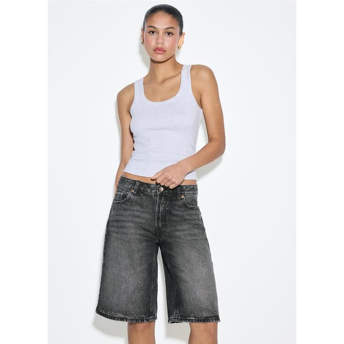 Stradivarius Baggy denim bermuda  DONKERGRIJZE DENIM WASSING 36