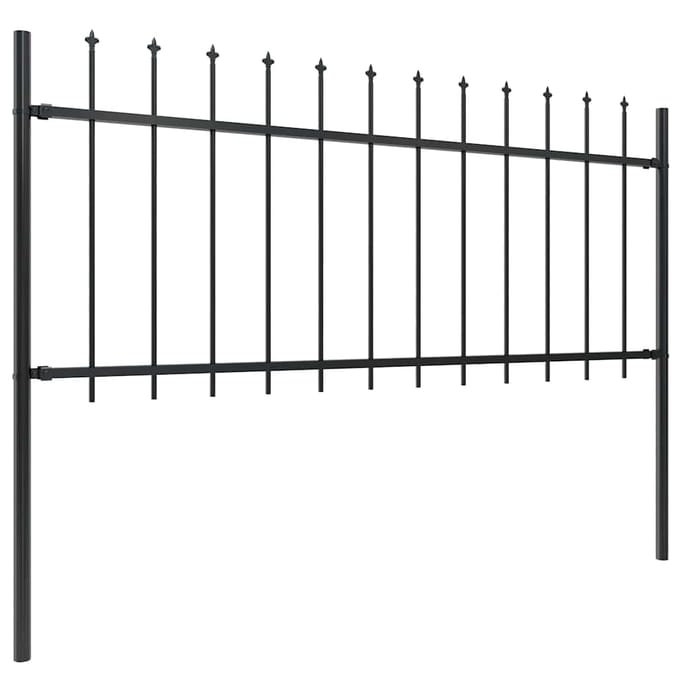 vidaXL - Tuinhek - met - speerpunt - staal - 337x80 - cm - zwart
