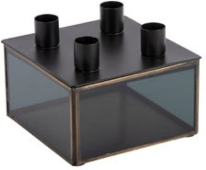 Present Time Kandelaar Boxed Square - Zwart - 14x14x11cm - Modern - Glas