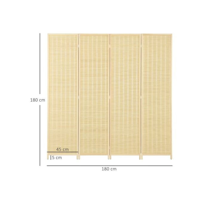 Paravent - MUVOE - 4 Panelen - Bamboe en Katoen - Opvouwbaar - 180 x 180 cm natuurlijk