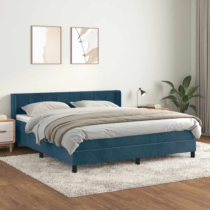 vidaXL - Boxspring - met - matras - fluweel - donkerblauw - 180x200 - cm