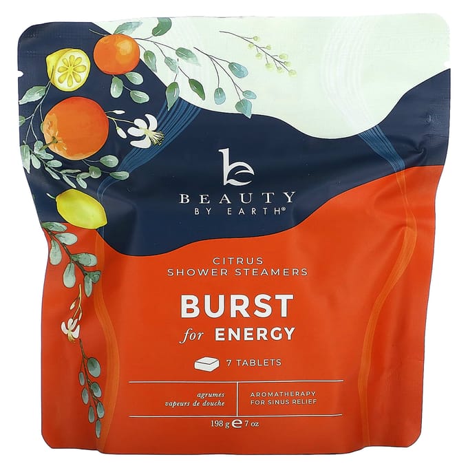 Beauty By Earth, Burst of Energy Shower Steamer, Citrus, 7 Tablets, 198g (7oz) black