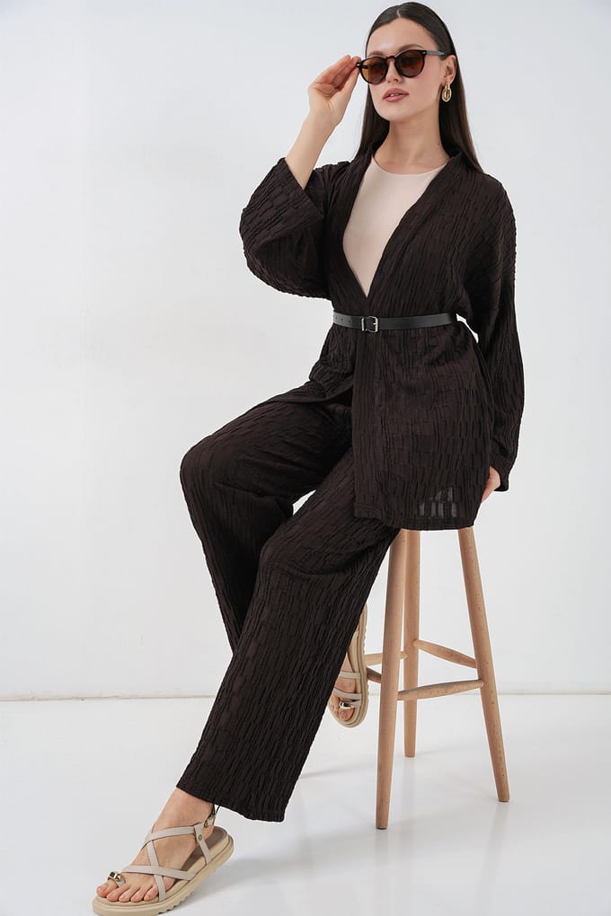 Textuur Kraag Kimono Broek Set