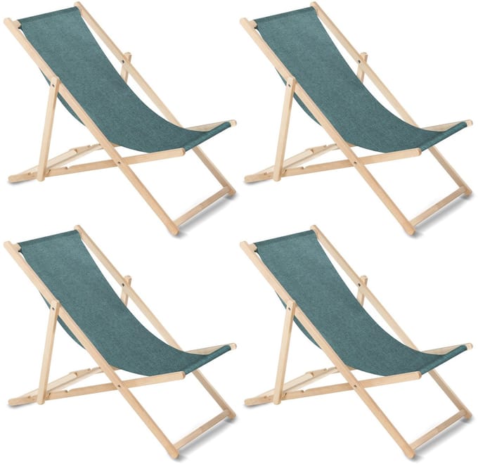 GreenBlue - Set van 4 stuks strandstoel Houten ligstoel Beukenhout Drie verstelbare rugleuningposities - turquoise