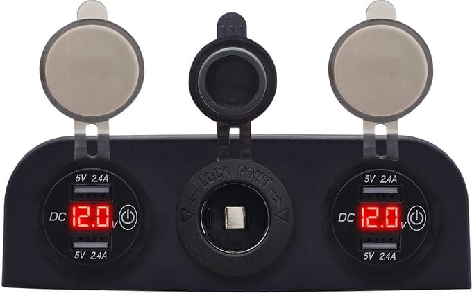 ProRide 12V USB Autolader 2 Poorten - 5V/2.4A - Voltmeter en 12V/24V Sigarettenplug - Drievoudig opbouw