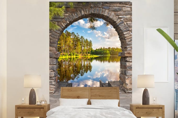 Behang - Fotobehang Landschap - Doorkijk - Water - Breedte 200 cm x hoogte 300 cm