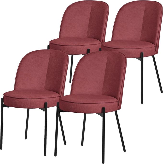 Set van 4 Rode Eetkamerstoelen Ronde Bekleding Polyester Comfortabel