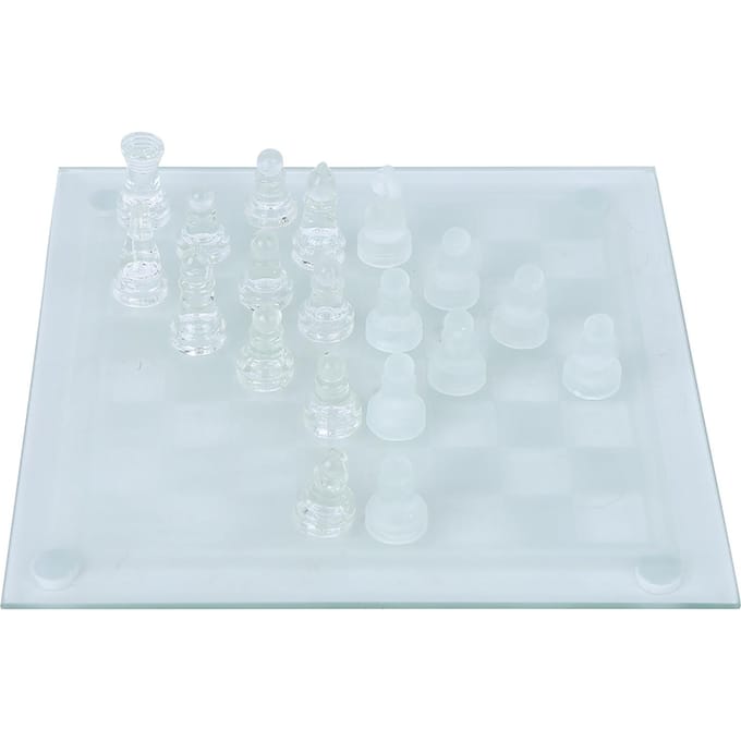 25x25cm Mat Gepolijst Glas Kristal Internationaal Schaken 1 Schaakbord en 32 Schaakstukken white
