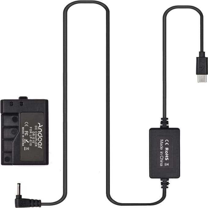 Andoer – câble USB type-c PD vers batterie factice DR-E10, coupleur cc LP-E10 de remplacement pour Canon EOS noir