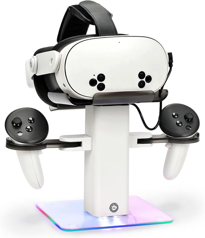Verticale RGB Laadstandaard voor VR Headset en Controllers - Compatibel met Quest 3S/3/2
