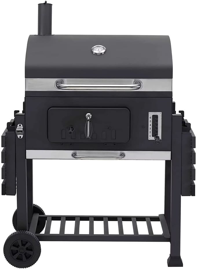 Extra Grote Houtskoolbarbecue - Dubbele zone - Buitengrill met Dubbele Zone, Verstelbaar Houtskoolblad en Opvouwbare Bijzettafel