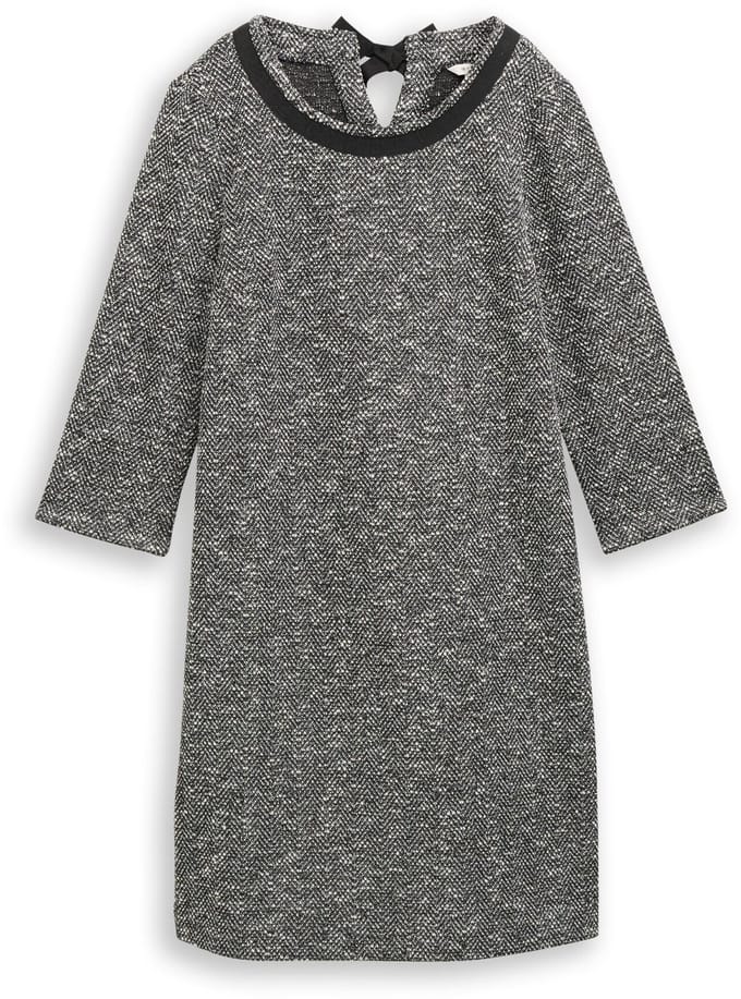 Tom Tailor - Bouclé jurk met strikdetail - Maat 38 - salt pepper boucle structure
