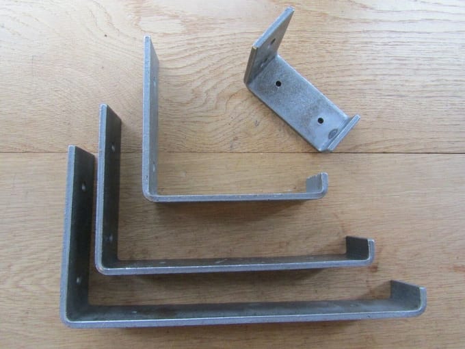 Pair 12" Lipped J Utility Shelf Brackets Antique Iron Cast Iron