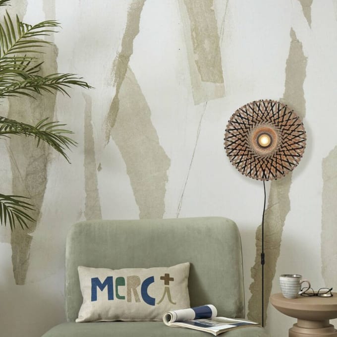GOOD&MOJO Wandlamp Kalimantan - Bamboe/Zwart - Ø30cm - Binnen Modern