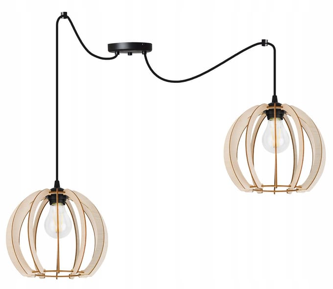 Houten Hanglamp Spider Timber E27 Zwart/Beige Boho Stijl