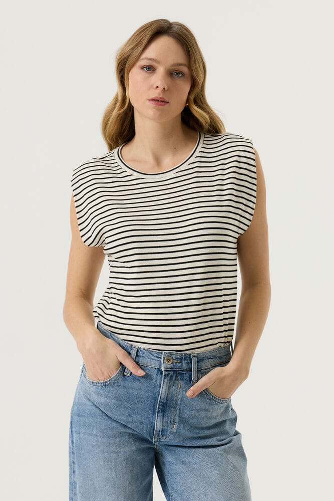 Gestreept T-shirt mouwloos met schoudervullingen dames Garcia