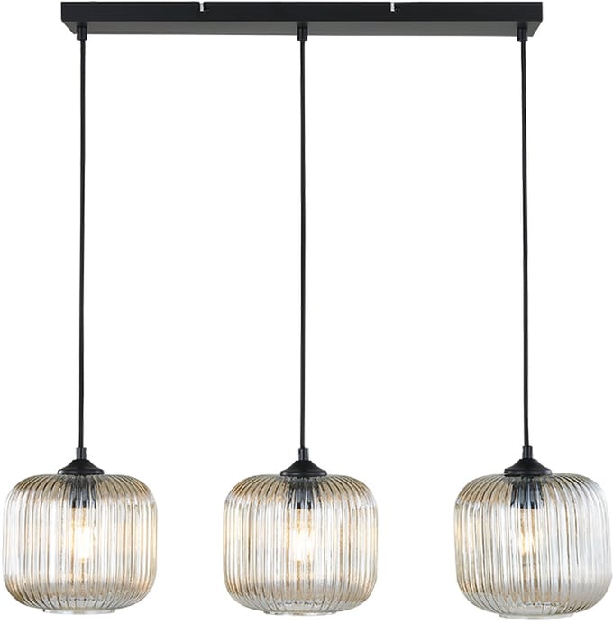 Olucia - CHARLOIS - Hanglamp - Amber / Zwart - 3L - Vorm: Rechthoek