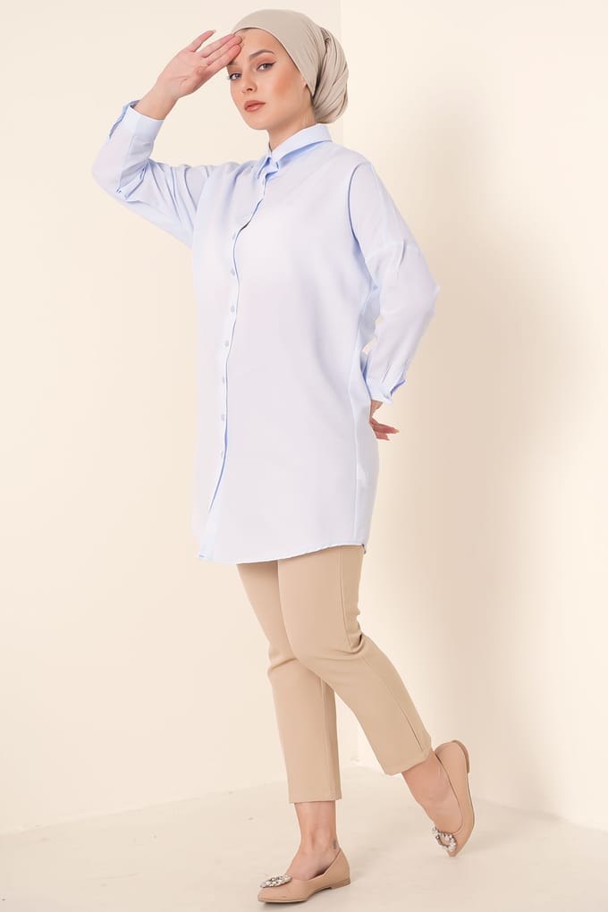 Lange Poplin Shirt met Knopsluiting