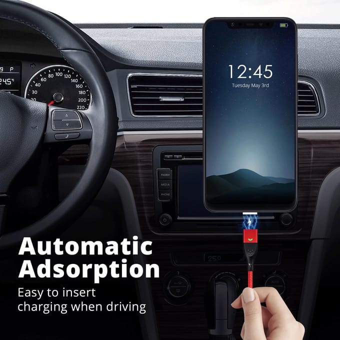 FONKEN Magnetische kabel USB-C Datasnoer Snellader Type-C Draad Snel opladen Mobiele telefoon QC3.0 3A 1M Type-C Cable + Plug rood