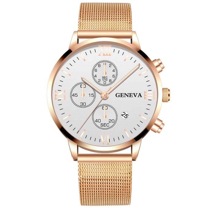 Hidzo Horloge Geneva Ø 41 - Met Datumaanduiding - Rose/Wit - Staal - Inclusief Horlogedoosje