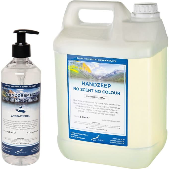 Handzeep No Scent, No Colour 500 ml met gratis pomp - hervulbaar + Jerrycan 5 liter navulling