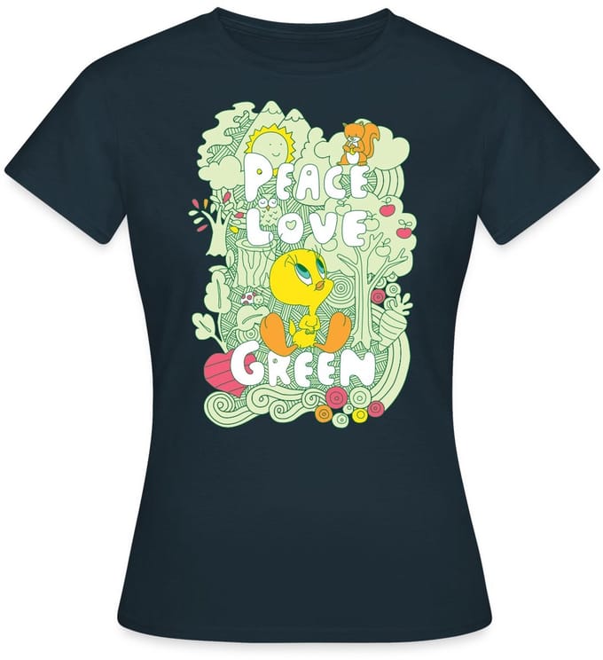 Looney Tunes Tweety Peace Love Green Design T-Shirt Dames