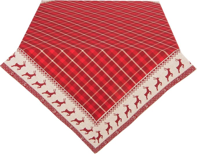 Clayre & Eef Tafelkleed Kerst 150x250 cm Rood Beige Katoen Hert en Kerst