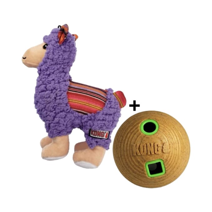 Combideal: Kong Sherps Lama Pluche 21 cm + Kong Bamboo Voerbal 12 cm