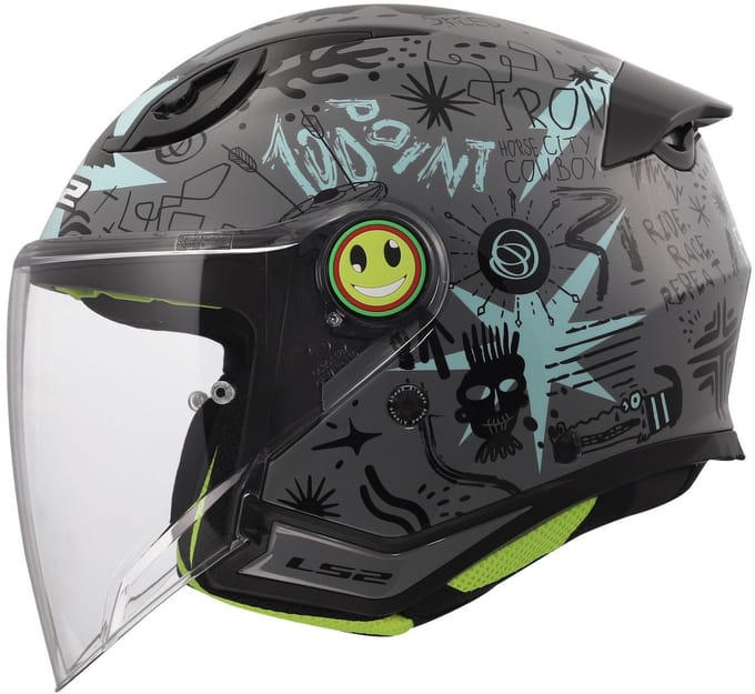 LS2 OF622 Funny II Scribble grijs blauw kinder jethelm