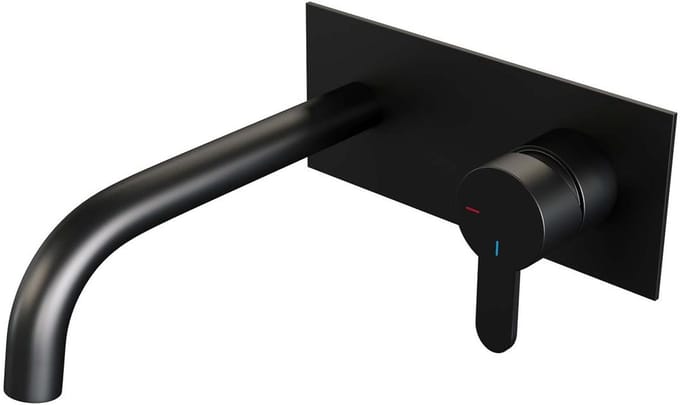 Brauer Black Edition Inbouw Wastafelmengkraan met Gebogen Uitloop en Afdekplaat Model D1 Mat Zwart