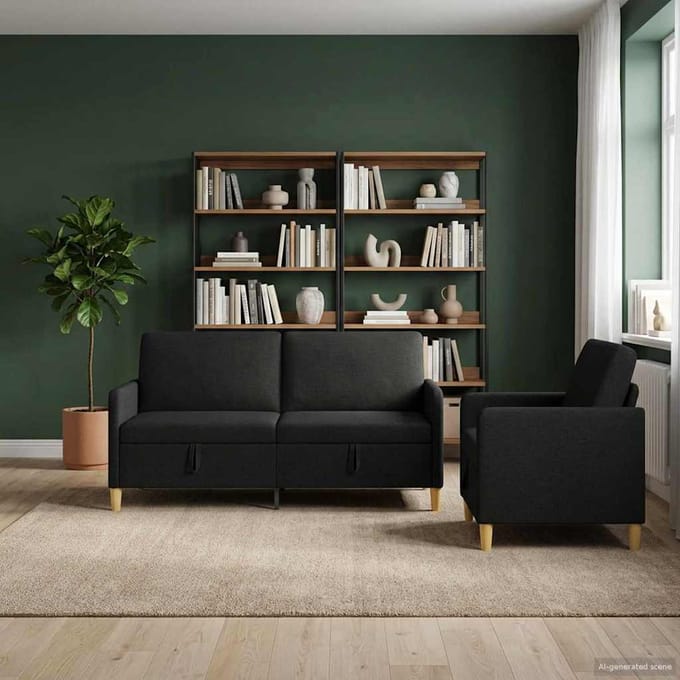 vidaXL - Sofa - Set - Met - Opslag - 2 - st - Zwart - Polyester