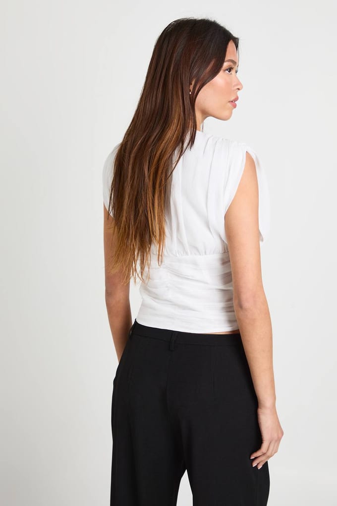boohoo Dames Geplooide chiffon top met diepe V-hals | White | Maat: 10