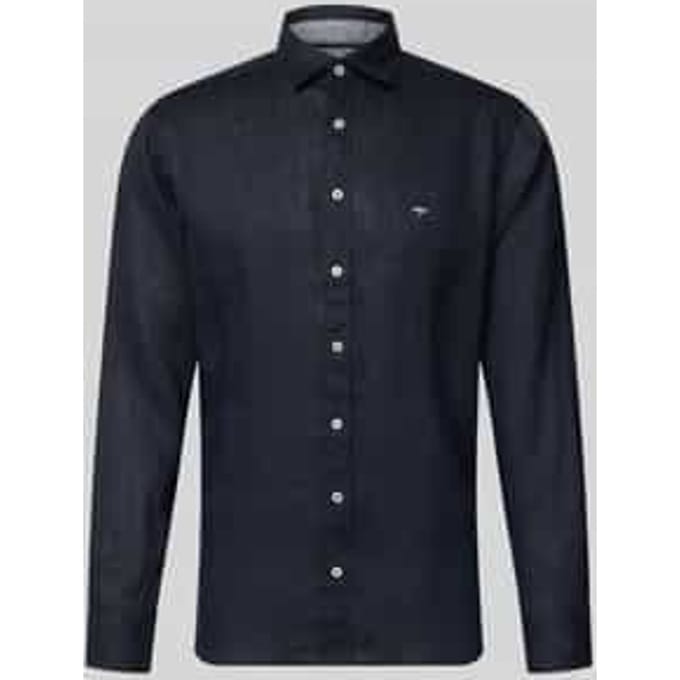 Fynch-Hatton Overhemd Solid Color Premium Linnen Navy / male