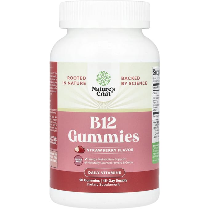 Nature's Craft, gummies B12, fraises, 90 gummies