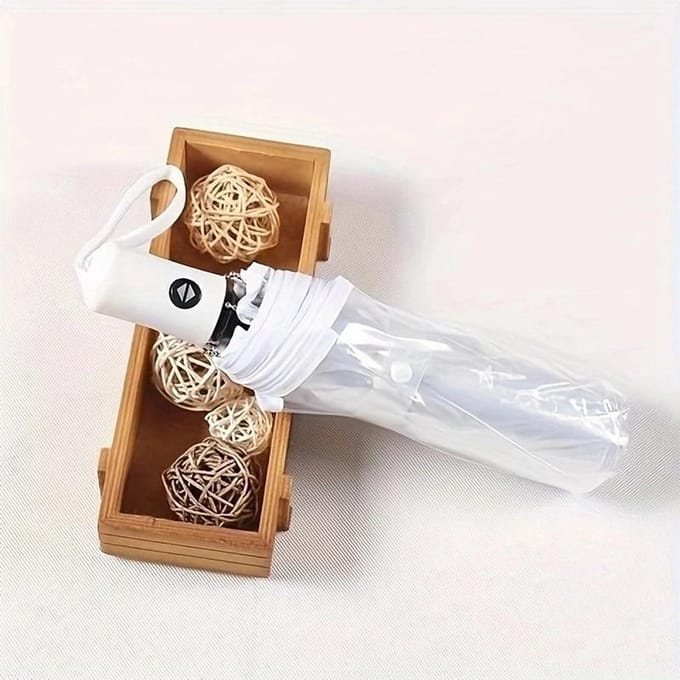 Parapluie transparent pliable à ouverture et fermeture automatiques, parapluie ensoleillé à trois volets blanc