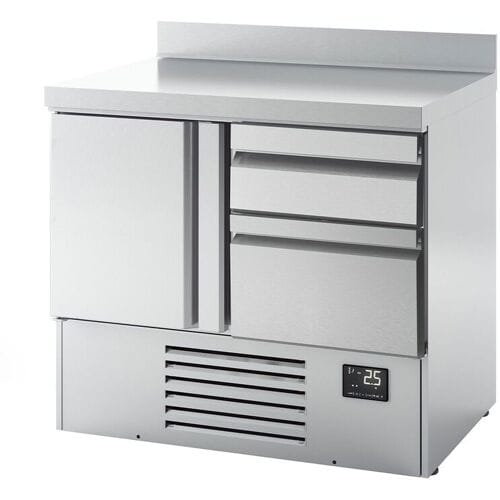 GGM Gastro Kühltisch Premium PLUS - 978x700mm - mit 1 Tür - 2 Schubladen - mit Aufkantung