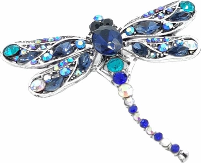 Fako Bijoux® - Broche - Libelle - 55x50mm - Blauw