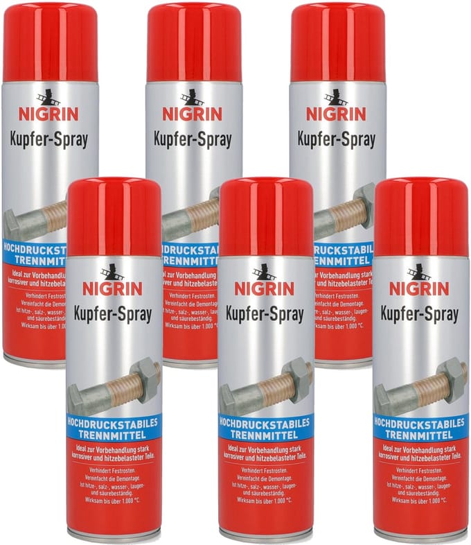 Nigrin Koperspray 6x 500ml scheidingsmiddel smeermiddel koper-vet hittebestendig