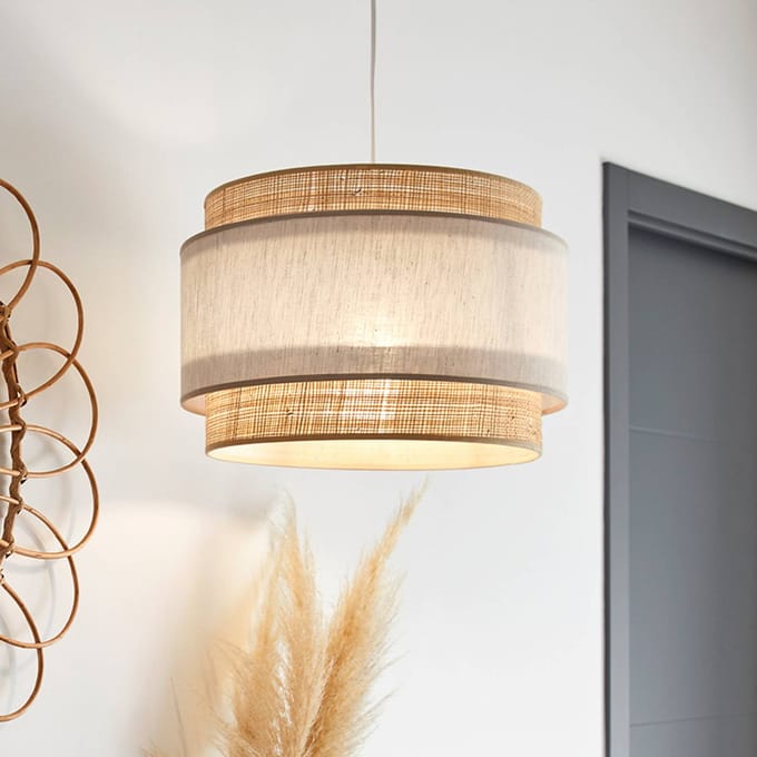 COREP Hanglamp Milo, pyla/naturel, Ø 38 cm raffia/stof