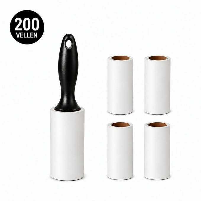Kledingroller Set – 200 Kleefvellen – Kleefroller – Katten- & Hondenhaar Verwijderaar – Pluisroller – Kledingroller – Kledingborstel
