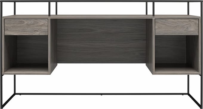 Camley-Bureau - 2-laden - Glas/Grijs MDF