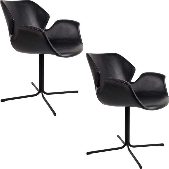 Zuiver Nikki Eetkamerstoelen Armleuning Zwart - Set van 2