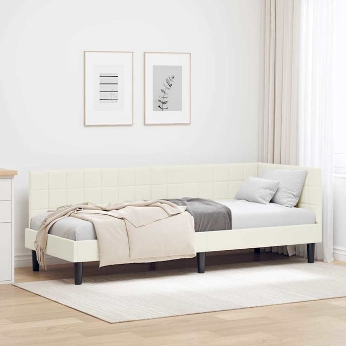vidaXL - Hoek - Bed - Frame - Crème - 80 - x - 200 - cm - Fluweel