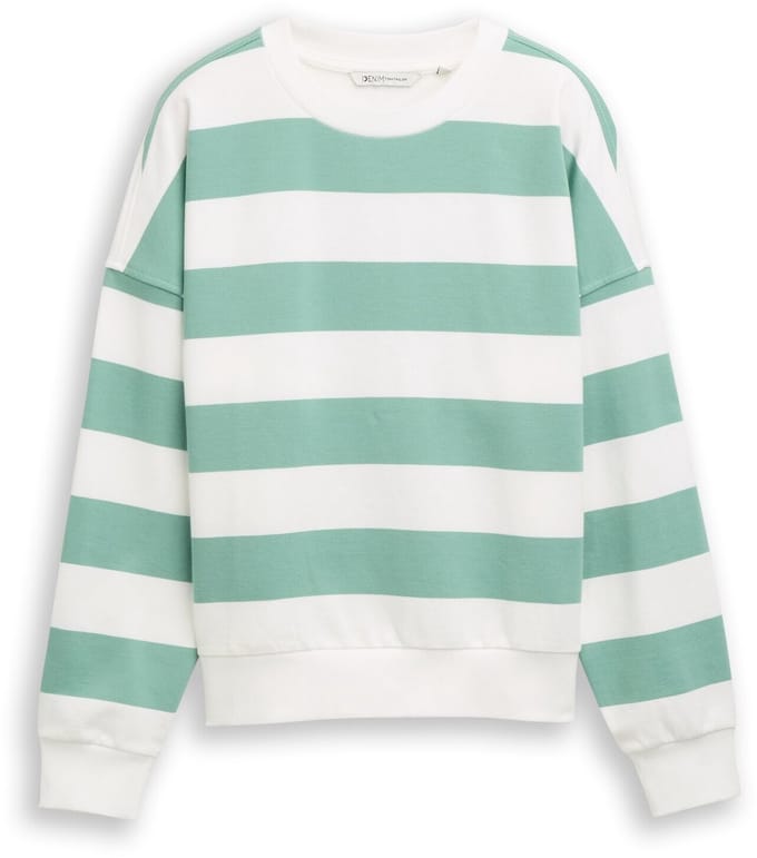Tom Tailor Denim - Sweatshirt met losse pasvorm - Maat M - bleached green white stripe