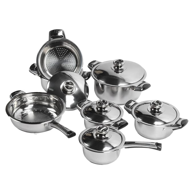 Batterie de Cuisine en Acier Inoxydable Conduction Uniforme de la Chaleur Casseroles Poêles Marmite Grille Vapeur Kit de Cuisine pour L white